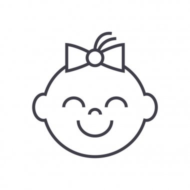 mutlu kız yüz vektör satırı simgesi, işaret, resimde arka planda, düzenlenebilir vuruş