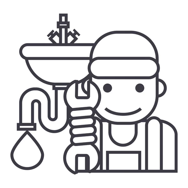 Plumbing service vector line icon, sign, illustration on background, editable strokes — Stock Vector