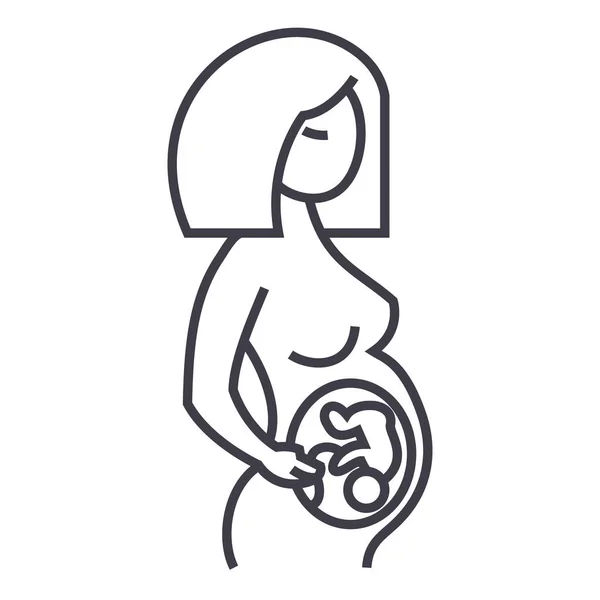 Mujer embarazada vector línea icono, signo, ilustración sobre el fondo, movimientos editables — Archivo Imágenes Vectoriales