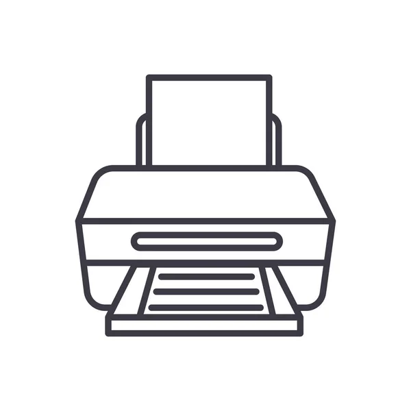 Принтер з піктограмою векторної лінії паперу, знаком, ілюстрацією на фоні, зміненими штрихами — стоковий вектор