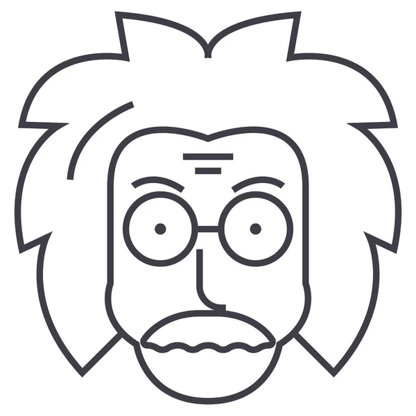 Profesor, einstein, científico, icono de línea vectorial freak, signo, ilustración en el fondo, movimientos editables — Vector de stock