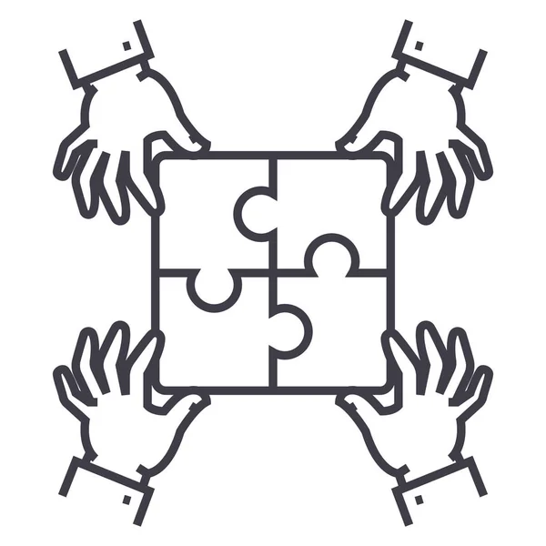 Puzzel stukjes strategie vector lijn pictogram, teken, afbeelding op de achtergrond, bewerkbare lijnen — Stockvector