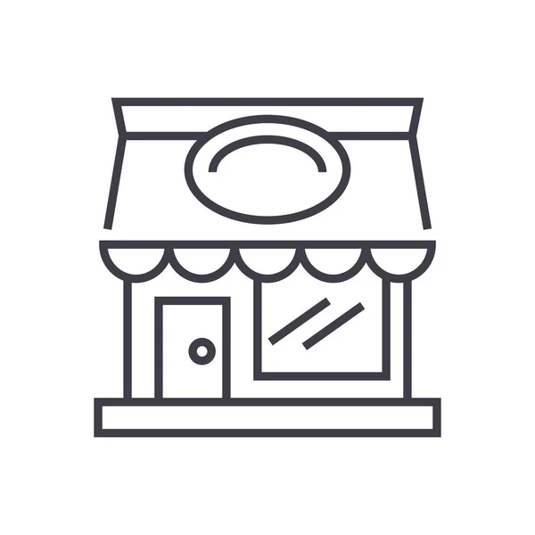 Restaurante edifício vetor linha ícone, sinal, ilustração sobre fundo, traços editáveis — Vetor de Stock