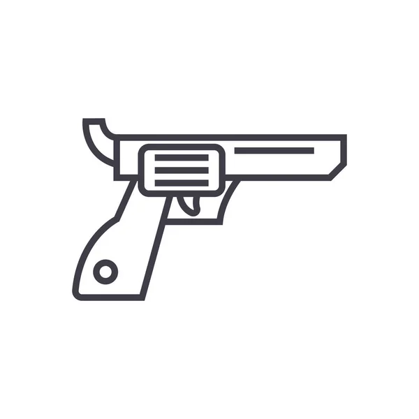 Револьвер, пистолет, значок векторной линии ковбоя, знак, иллюстрация на заднем плане, редактируемые штрихи — стоковый вектор