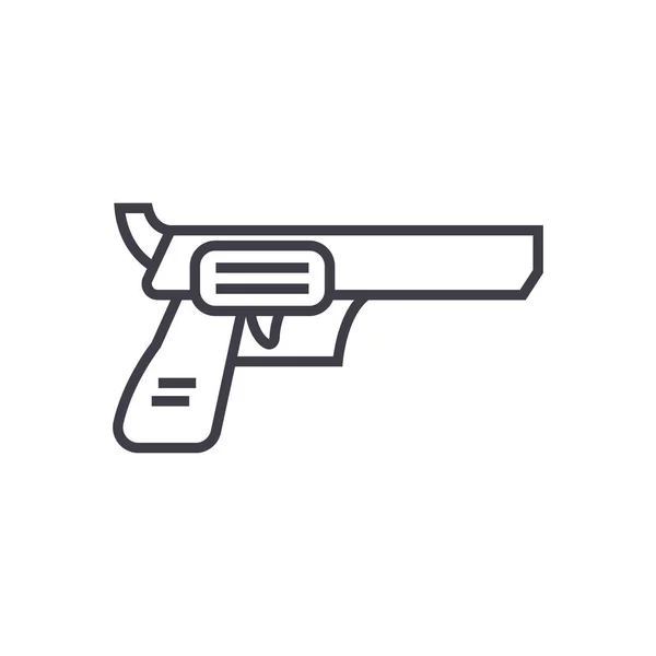 Revolver, pistool vector lijn pictogram, teken, afbeelding op de achtergrond, bewerkbare lijnen — Stockvector