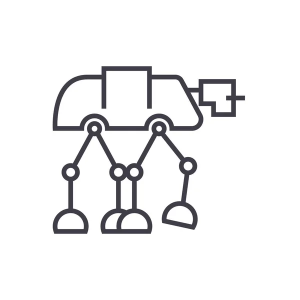 Robot warior, icona della linea vettoriale di trasporto blindata, segno, illustrazione su sfondo, tratti modificabili — Vettoriale Stock