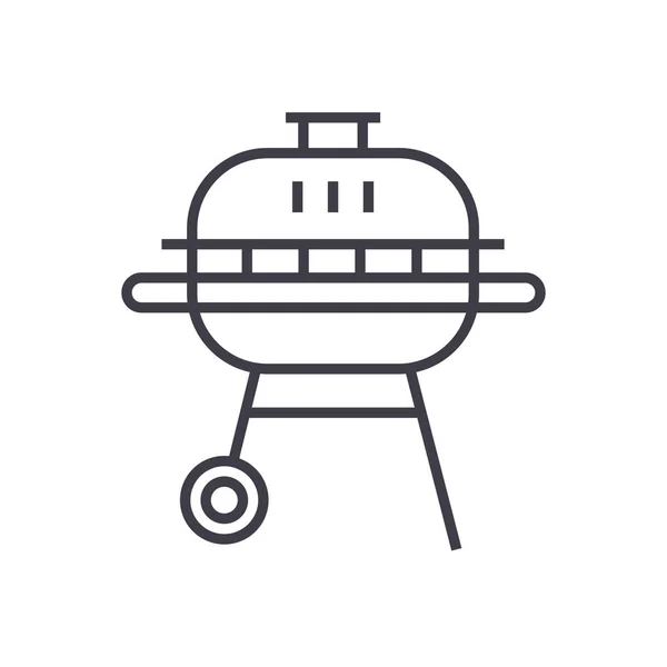 Icône ronde de ligne vectorielle de barbecue, signe, illustration en arrière-plan, traits modifiables — Image vectorielle