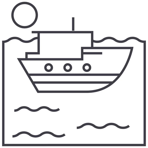 Morze statek wektor linii ikona, znak, ilustracja na tle, edytowalne obrysy — Wektor stockowy