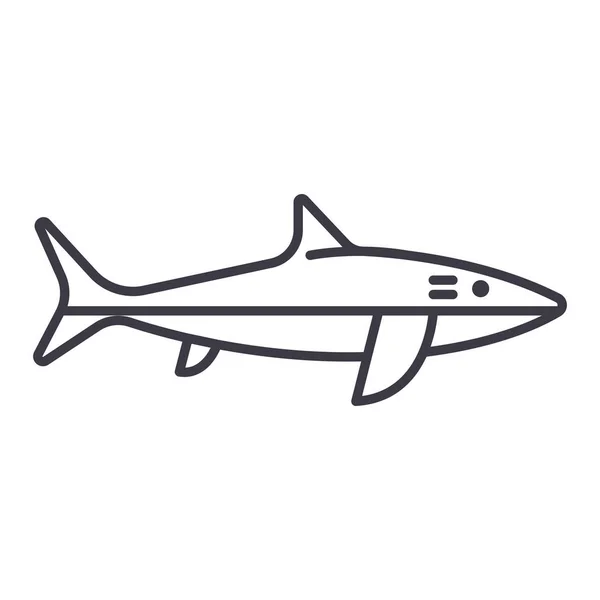 Tubarão vetor linha ícone, sinal, ilustração em segundo plano, traços editáveis —  Vetores de Stock
