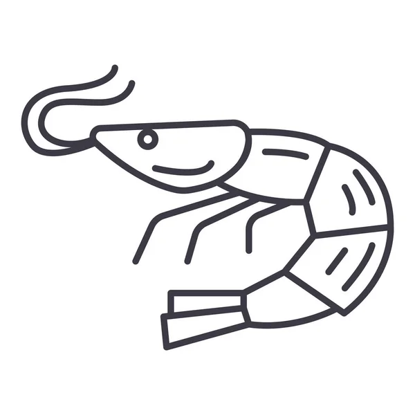 Camarones, icono de la línea de vectores de mariscos, signo, ilustración en el fondo, golpes editables — Vector de stock