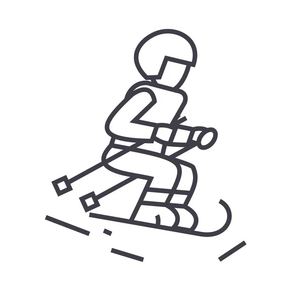 Skifahrer-Vektor-Liniensymbol, Zeichen, Abbildung im Hintergrund, editierbare Striche — Stockvektor