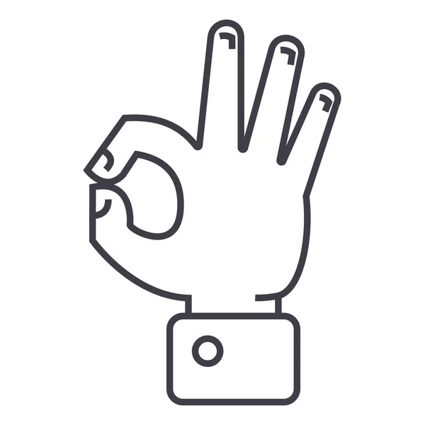 Hand ok vector line icon, sign, illustration on background, editable strokes — Stock Vector