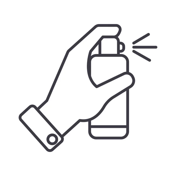 Mão com spray vetor ícone de linha, sinal, ilustração em segundo plano, traços editáveis — Vetor de Stock