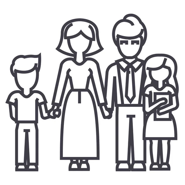 Mutlu aile, evlat, anne, baba, kızı vektör satırı simgesi, işaret, resimde arka planda, düzenlenebilir vuruş — Stok Vektör