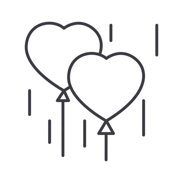 Herz Luftballons Vektor Linie Symbol, Zeichen, Illustration auf dem Hintergrund, editierbare Striche — Stockvektor