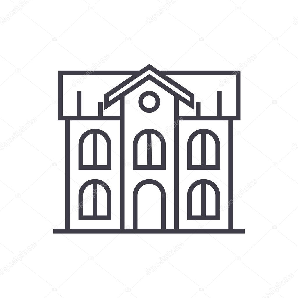 school building vector line icon, sign, illustration on background, editable strokes