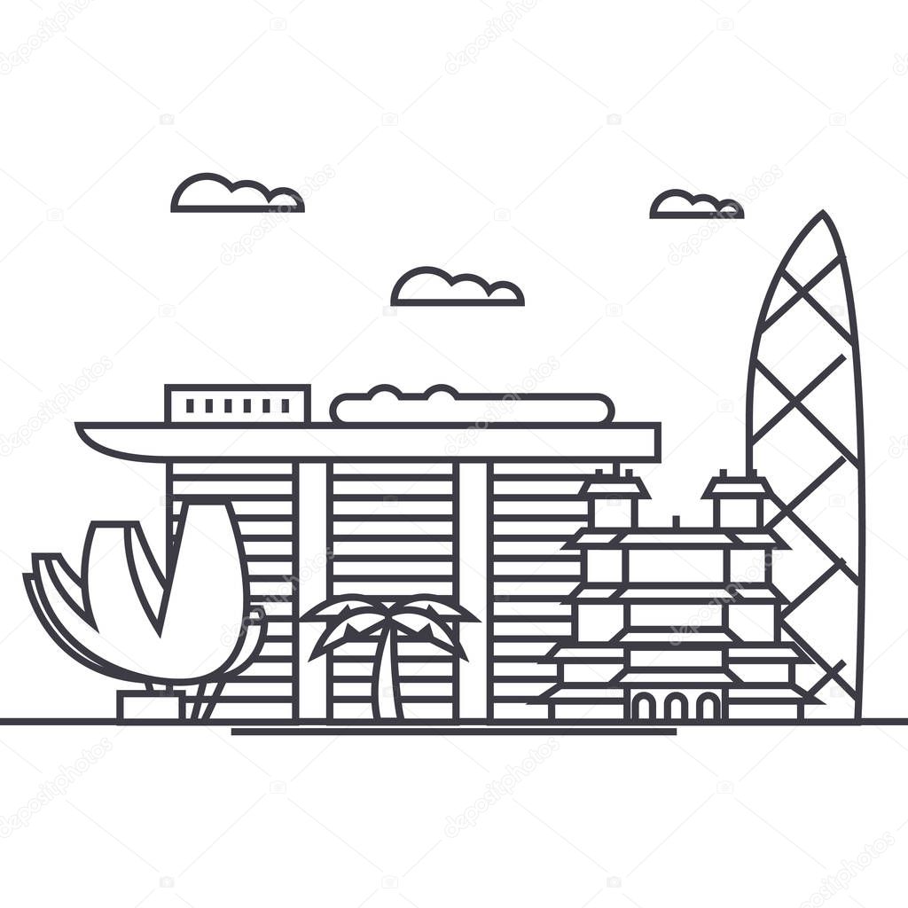 singapore vector line icon, sign, illustration on background, editable strokes