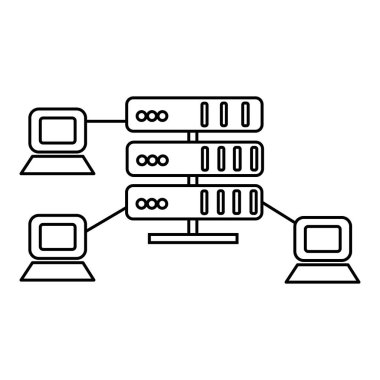 Hosting, ağ sunucuları vektör satırı simgesi, işaret, resimde arka planda, düzenlenebilir vuruş