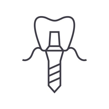 diş, protez implant vektör satırı simgesi, işaret, resimde arka planda, düzenlenebilir vuruş implante