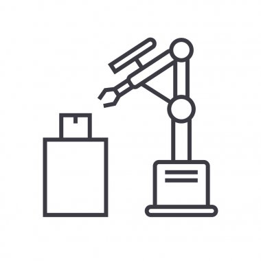 Endüstriyel lazer robot vektör satırı simgesi, işaret, resimde arka planda, düzenlenebilir vuruş