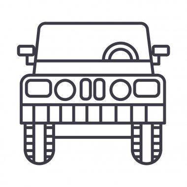 Jeep, önden görünüm vektör satırı simgesi, işaret, resimde arka planda, düzenlenebilir vuruş