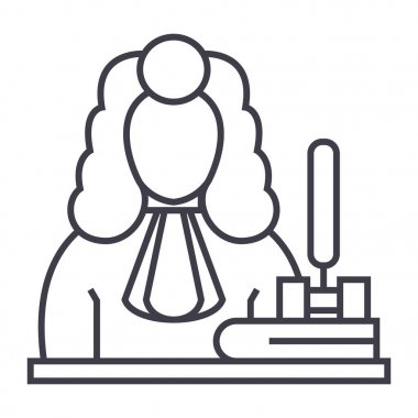 Yargıç, tokmak vektör satırı simgesi, işaret, resimde arka planda, düzenlenebilir vuruş