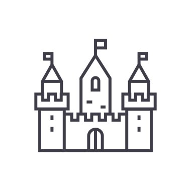 Krallık kale üç Kuleli satırı simgesi, işaret, arka planda, düzenlenebilir vuruş illüstrasyon vektör