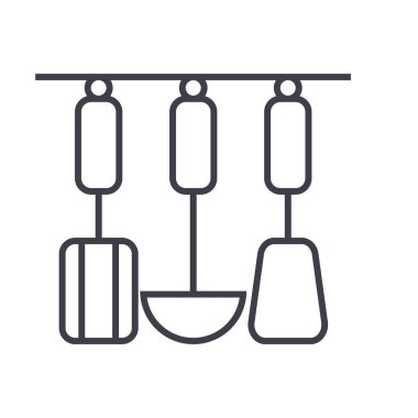 mutfak mutfak eşyaları vektör satırı simgesi, işaret, resimde arka plan, düzenlenebilir vuruşları üzerinde asılı