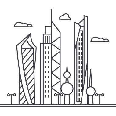 Kuveyt city vektör satırı simgesi, işaret, resimde arka planda, düzenlenebilir vuruş