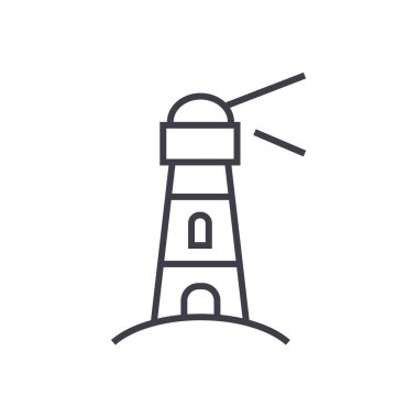 Deniz feneri, Bina vektör satırı simgesi, işaret, resimde arka planda, düzenlenebilir vuruş deniz