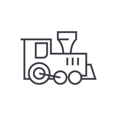 lokomotif tren oyuncak vektör satırı simgesi, işaret, resimde arka planda, düzenlenebilir vuruş