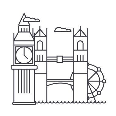 Londra vektör satırı simgesi, işaret, resimde arka planda, düzenlenebilir vuruş