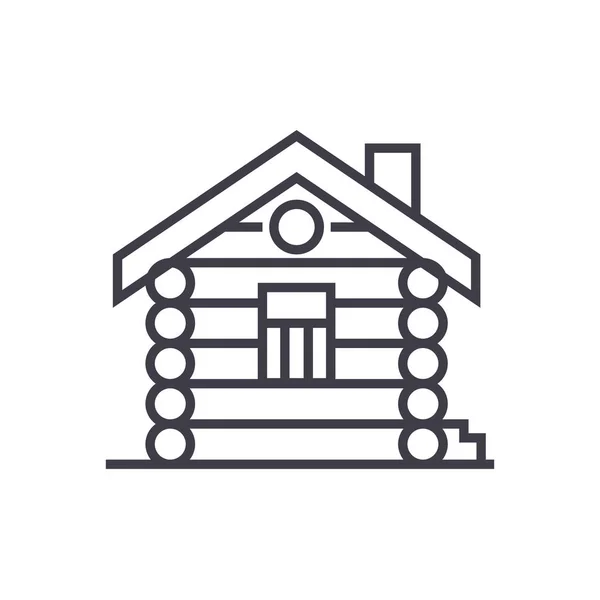 House, cabin, wood house vector line icon, sign, illustration on background, editable strokes — стоковый вектор