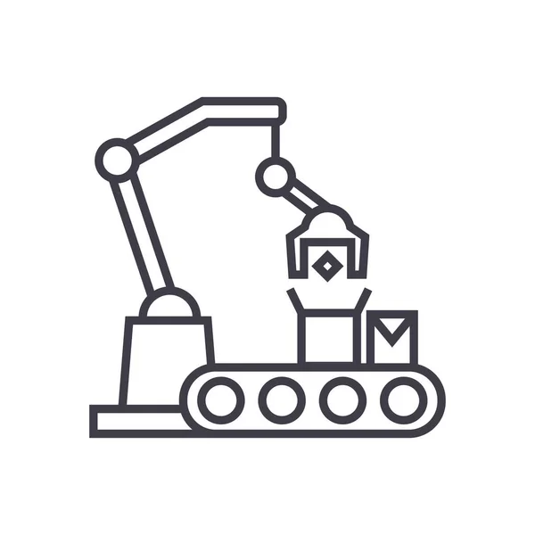 Icona della linea vettoriale del segno del robot industriale, segno, illustrazione sullo sfondo, colpi modificabili — Vettoriale Stock