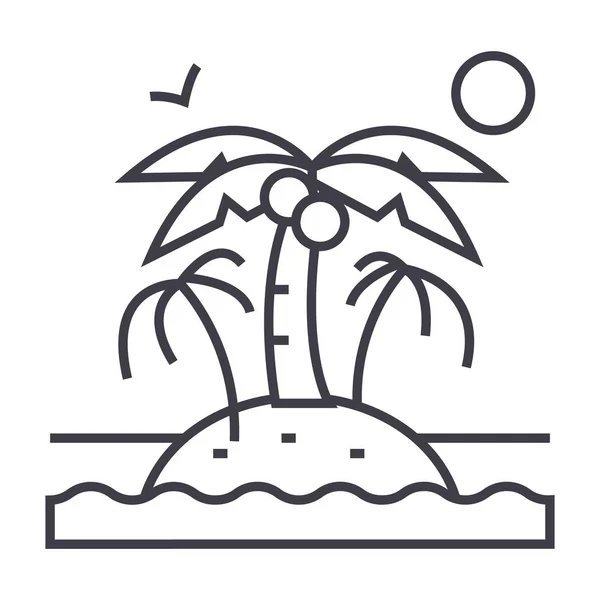 Ilha com palmas vetor ícone de linha, sinal, ilustração em segundo plano, traços editáveis —  Vetores de Stock