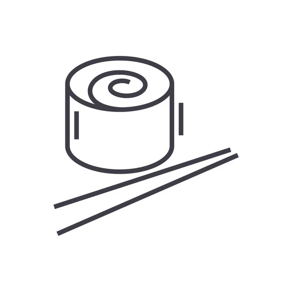 Restaurante japonés, icono de la línea de vectores de rollo de sushi, signo, ilustración en el fondo, movimientos editables — Vector de stock
