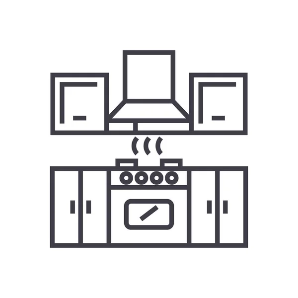Muebles de cocina vector línea icono, signo, ilustración sobre el fondo, movimientos editables — Vector de stock