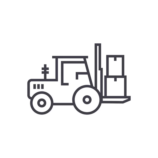 Carregador caminhão vetor ícone de linha, sinal, ilustração em segundo plano, traços editáveis — Vetor de Stock