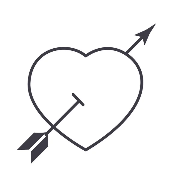 Corazón del amor con el icono de la línea de vector de flecha, signo, ilustración en el fondo, movimientos editables — Vector de stock
