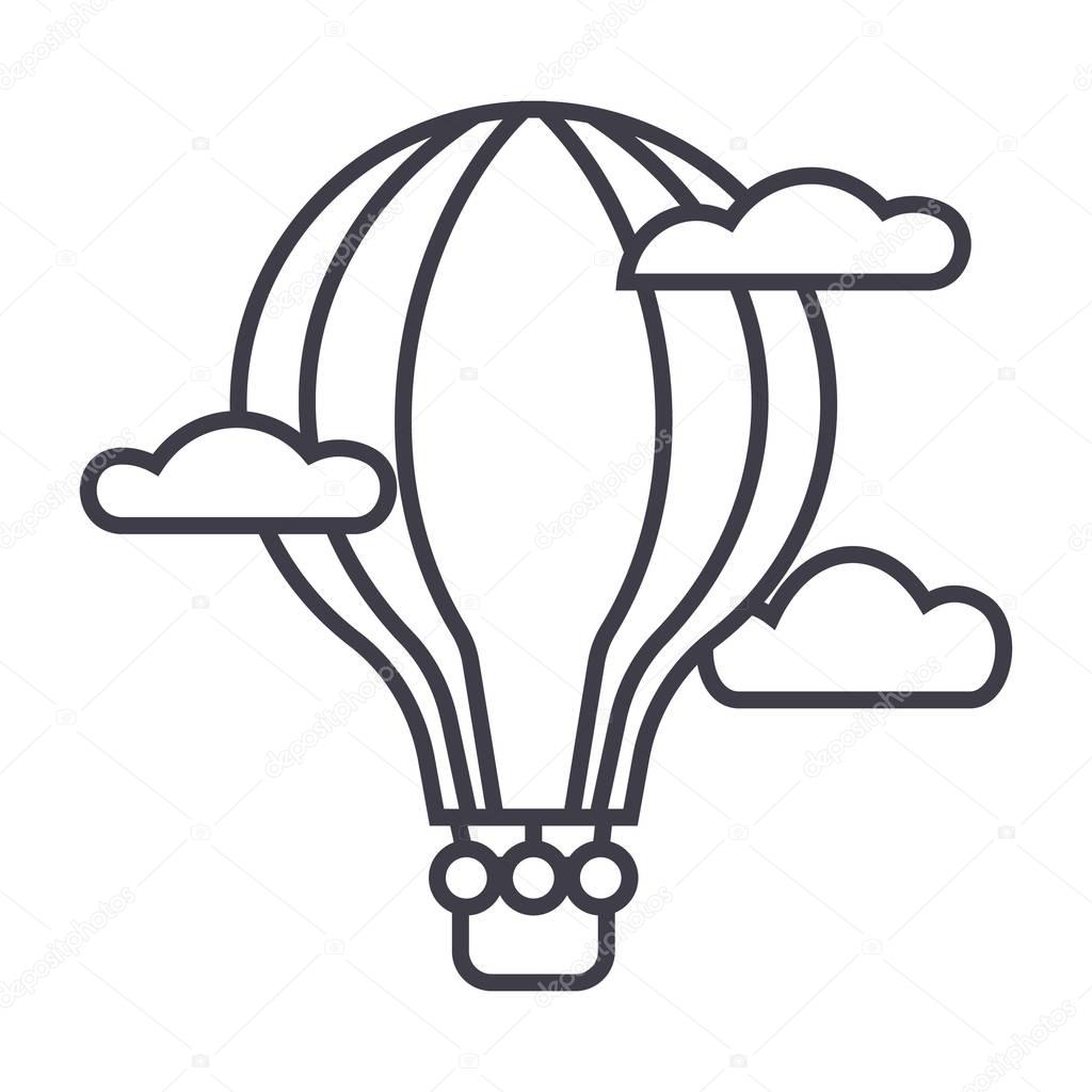 hot air balloon vector line icon, sign, illustration on background, editable strokes