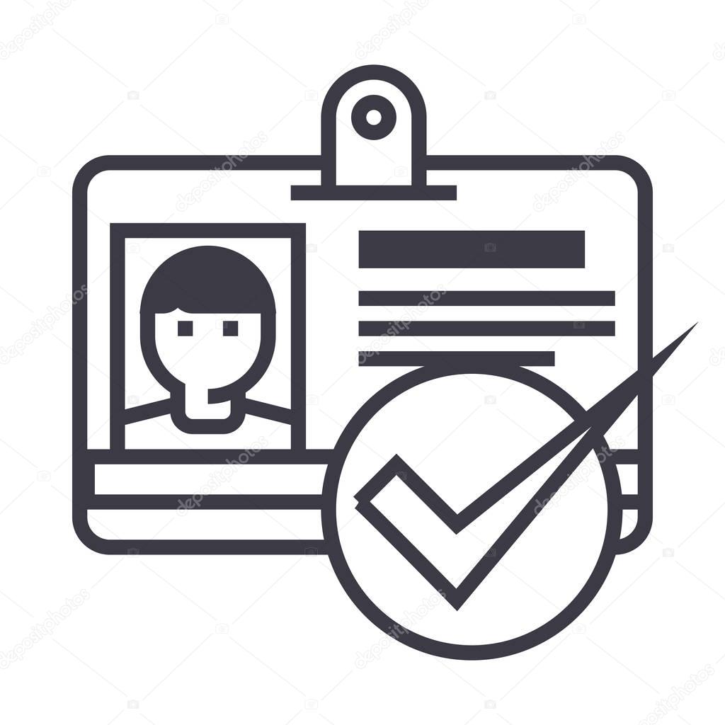 id, pass,permit vector line icon, sign, illustration on background, editable strokes