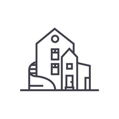 lüks ev, müstakil köşk vektör satırı simgesi, işaret, resimde arka planda, düzenlenebilir vuruş