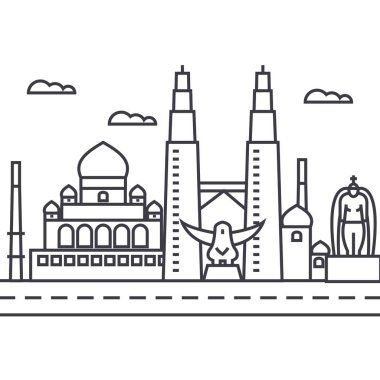 Malezya, kuala lumpur vektör satırı simgesi, işaret, resimde arka planda, düzenlenebilir vuruş