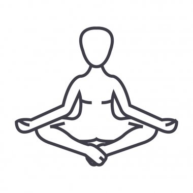 meditasyon, yoga duruş, lotus vektör satırı simgesi, işaret, resimde arka planda, düzenlenebilir vuruş