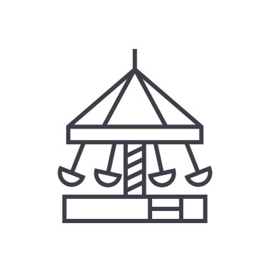 Merry go round, carousel, anaokulu vektör satırı simgesi, işaret, resimde arka planda, düzenlenebilir vuruş