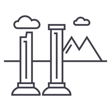 Harabeleri anıtları satırı simgesi, işaret, arka planda, düzenlenebilir vuruş illüstrasyon vektör