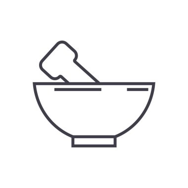 harç ve havaneli vektör satırı simgesi, işaret, resimde arka planda, düzenlenebilir vuruş