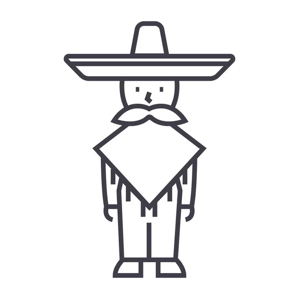 Мексиканский мужчина, значок векторной линии мариачи, знак, иллюстрация на заднем плане, редактируемые штрихи — стоковый вектор