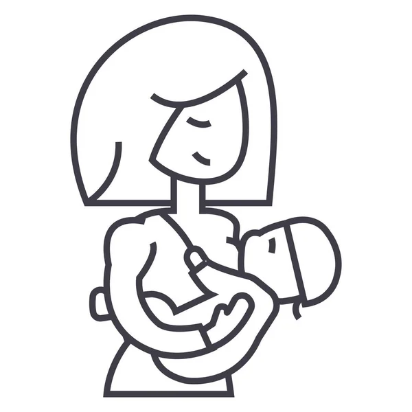 Madre amamantando bebé vector línea icono, signo, ilustración en el fondo, movimientos editables — Archivo Imágenes Vectoriales