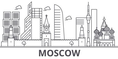 Moskova Mimarlık satır manzarası illüstrasyon. Doğrusal vektör cityscape ünlü simge, şehir manzaraları, tasarım simgeler. Düzenlenebilir darbeleri ile manzara